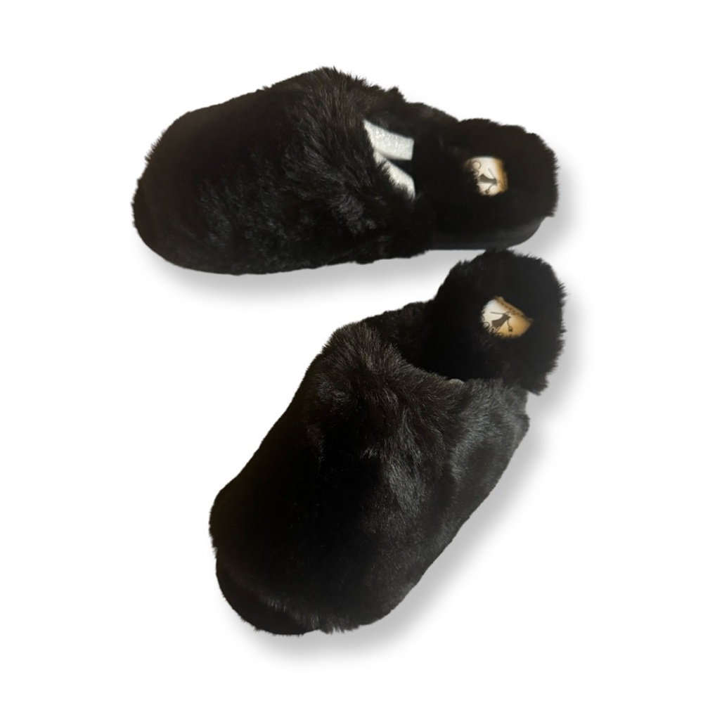 New Corkys Scoop Black faux fur slippers